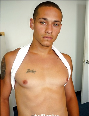 Cute latino boy Pedro shows his sexy ripped body and jacking off